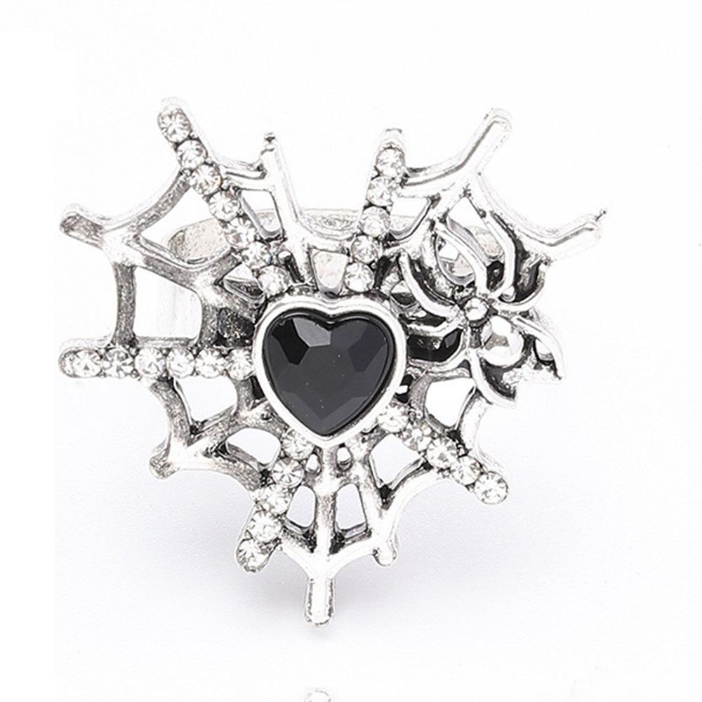 Dark Fashion Gothic Bat Ring Shiny Rhinestone Halloween Opening Ring Spider Web Heart Ring  Gift