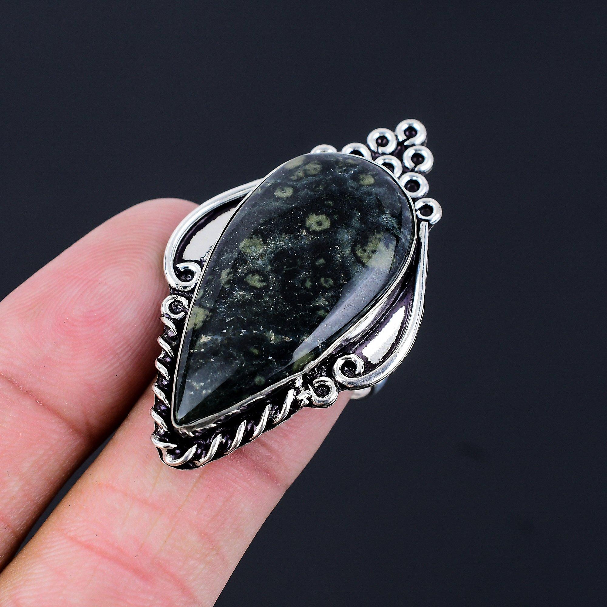 925 Sterling Silver Kambaba Jasper Stone Artisan Statement Sister Ring US 8.5 8.5