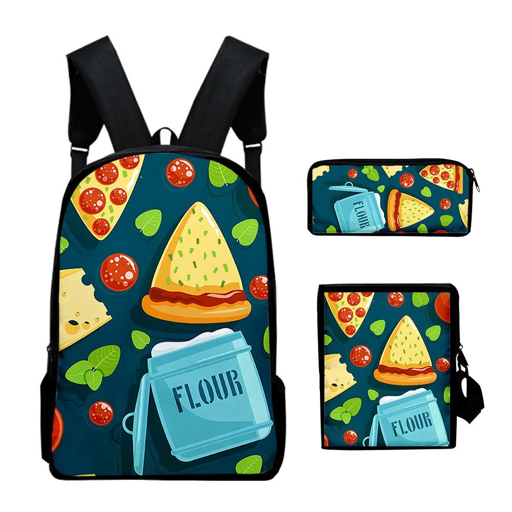 Harajuku Popular Cool Food 3D Print 3pcs/Set Pupil School Bags Laptop Daypack Backpack Inclined Shoulder Bag Pencil Case