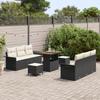 Ensemble de canapés de jardin 9 pièces avec coussins en noir rattan poly acacia, Canapé de jardin 2 places avec rangement 3364040