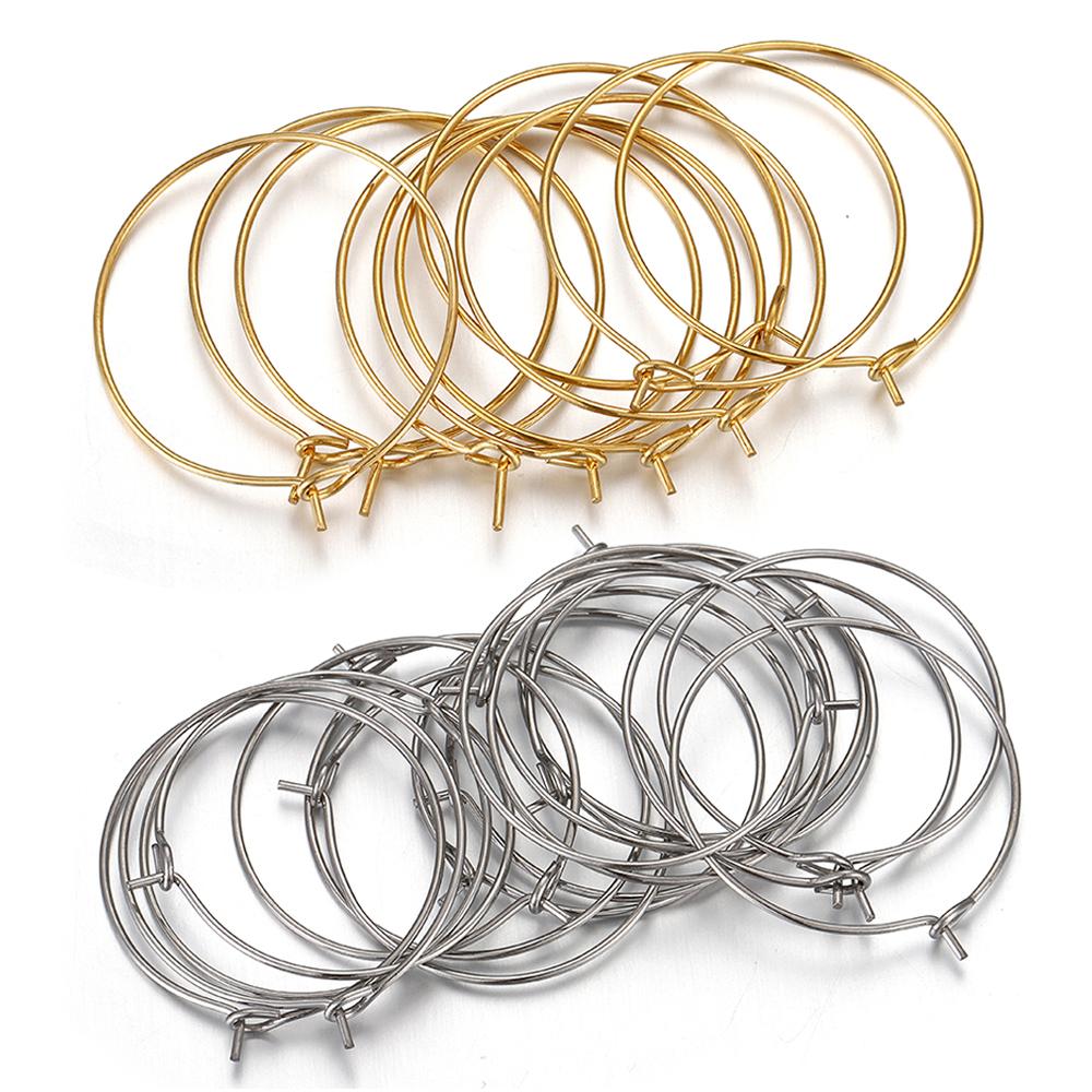 20pcs Stainless Steel Ear Wire Hoops Loop Earrings Big Circle Pendants Gold Color Dangle Drop Earring Jewelry Making DIY No Fade