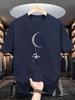 Astronaut & Moon Print Men'S T-shirt, Casual Short Sleeve Crew Neck Tee,   Composition, Regular Fit, Slight Stretch