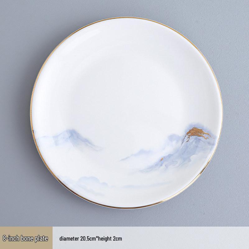 Hotel & Restaurant Gold Rim Ceramic Dinnerware Set - Plates, Bowls, Chopsticks, Spoon (4-Piece)