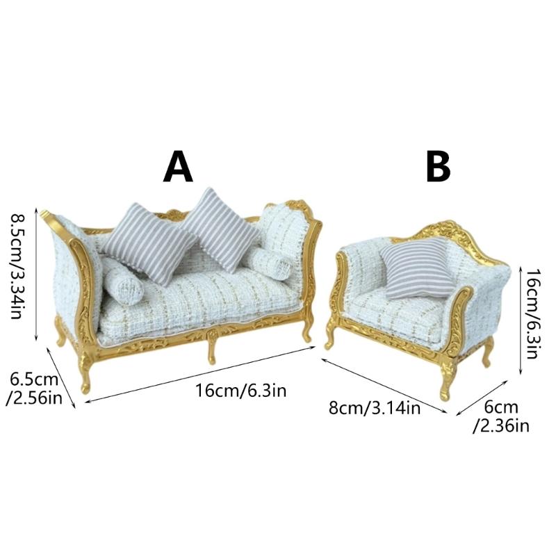 Realistic 1/12 Scale Dollhouses Sofa Set Soft Cloth Cover Simple Couch Model Furniture Accessory
