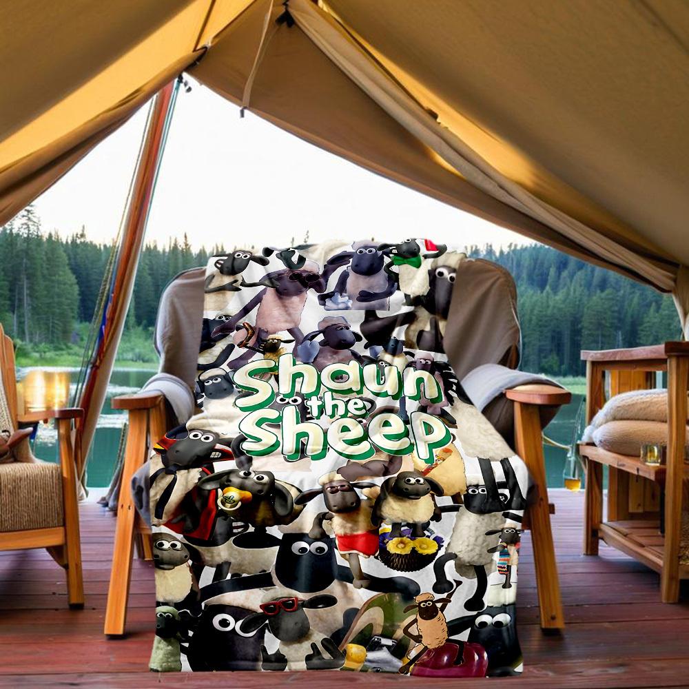 1pc Sheep Shaun Outdoor Blanket Lightweight Flannel, Soft & Warm, All-Season Use for Sofa, Outdoor, Camping, Living Room, Office098