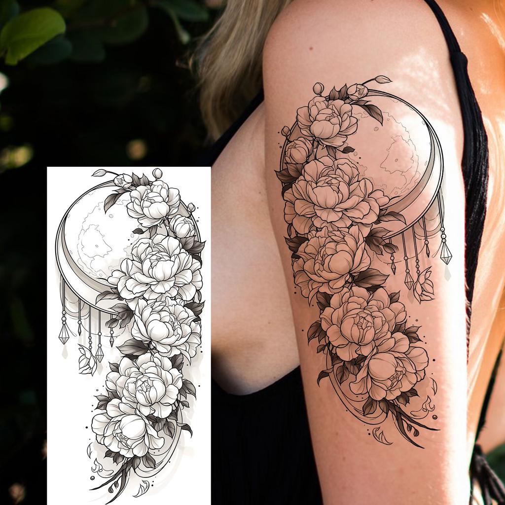 1 Sheet Girls With Flowers Holy Mother Temporary Tattoos For Women Body Art, Long Lasting Waterproof Temp Fake Tattoo Stickers