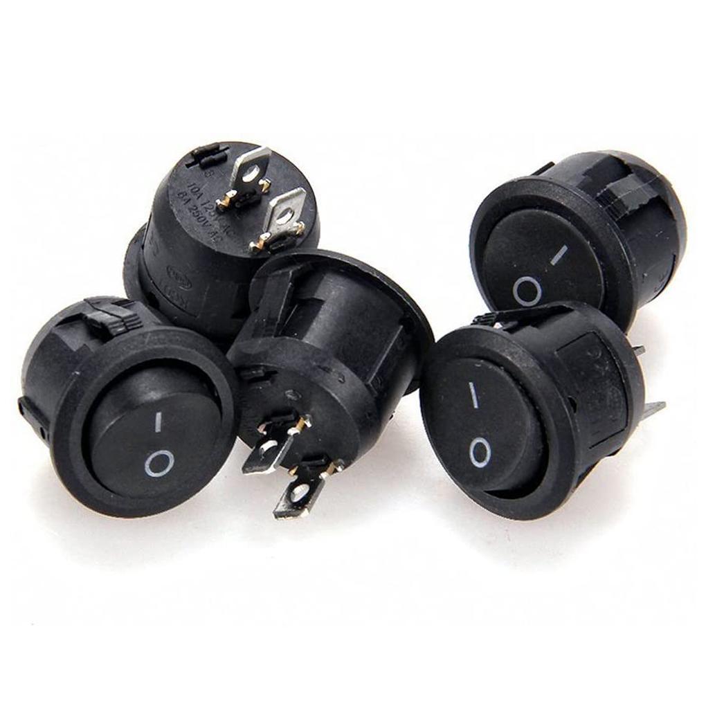 5 buc Comutator basculant rotund ON/OFF iluminat LED, tabloul de bord al mașinii, barcă, furgonetă, 12A/250V, comutator cu 2 pini pentru mașină, auto, barcă