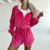 Cross-border Casual European and American Women's Cardigan Set Long-sleeved Zipper Hooded Pocket Jacket Lace-up Shorts Two-piece Set Women