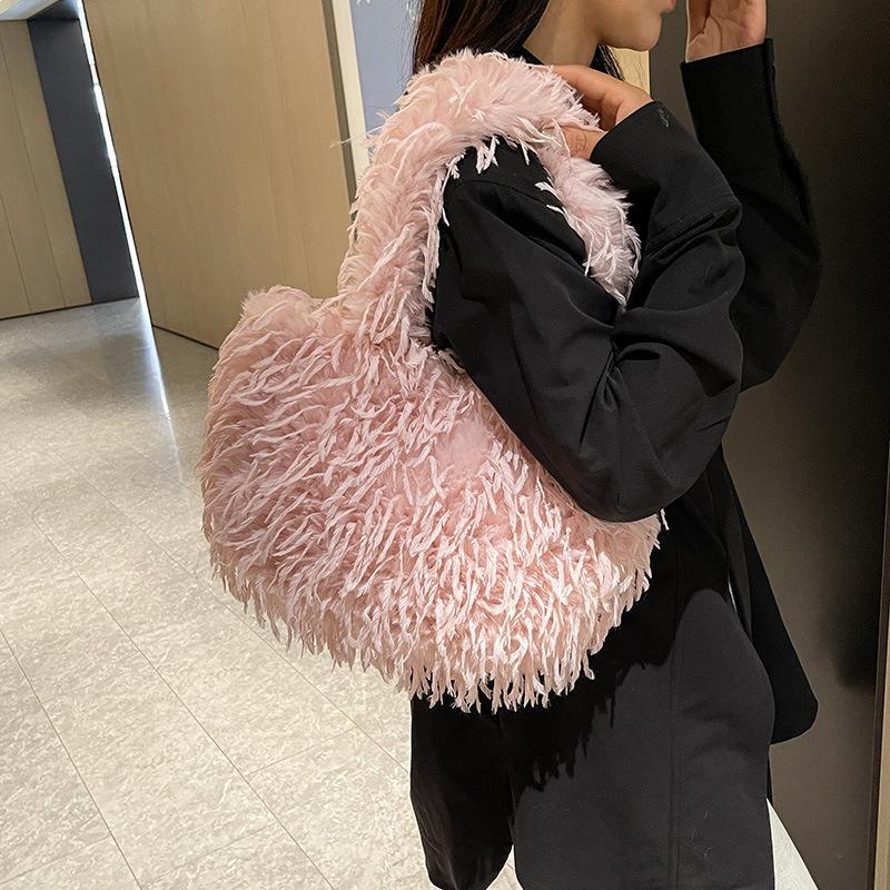 Autumn fashion plush portable tote bag new texture fashion shoulder bag solid color casual women's bag