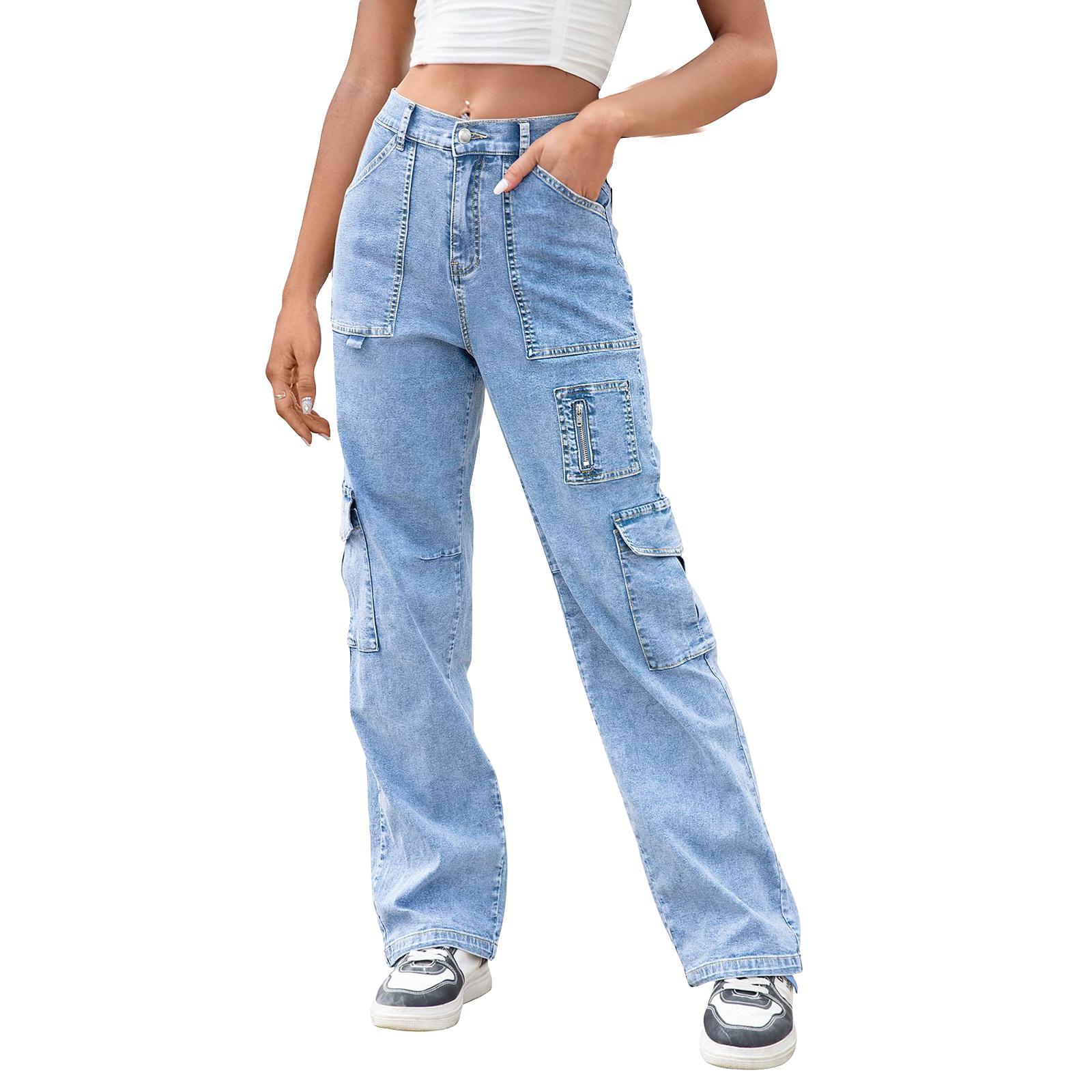 

Женские джинсы широкие от бедра, с высокой посадкой, эластичные, прямые, мешковатые, на кулиске, джинсовые брюки L синий