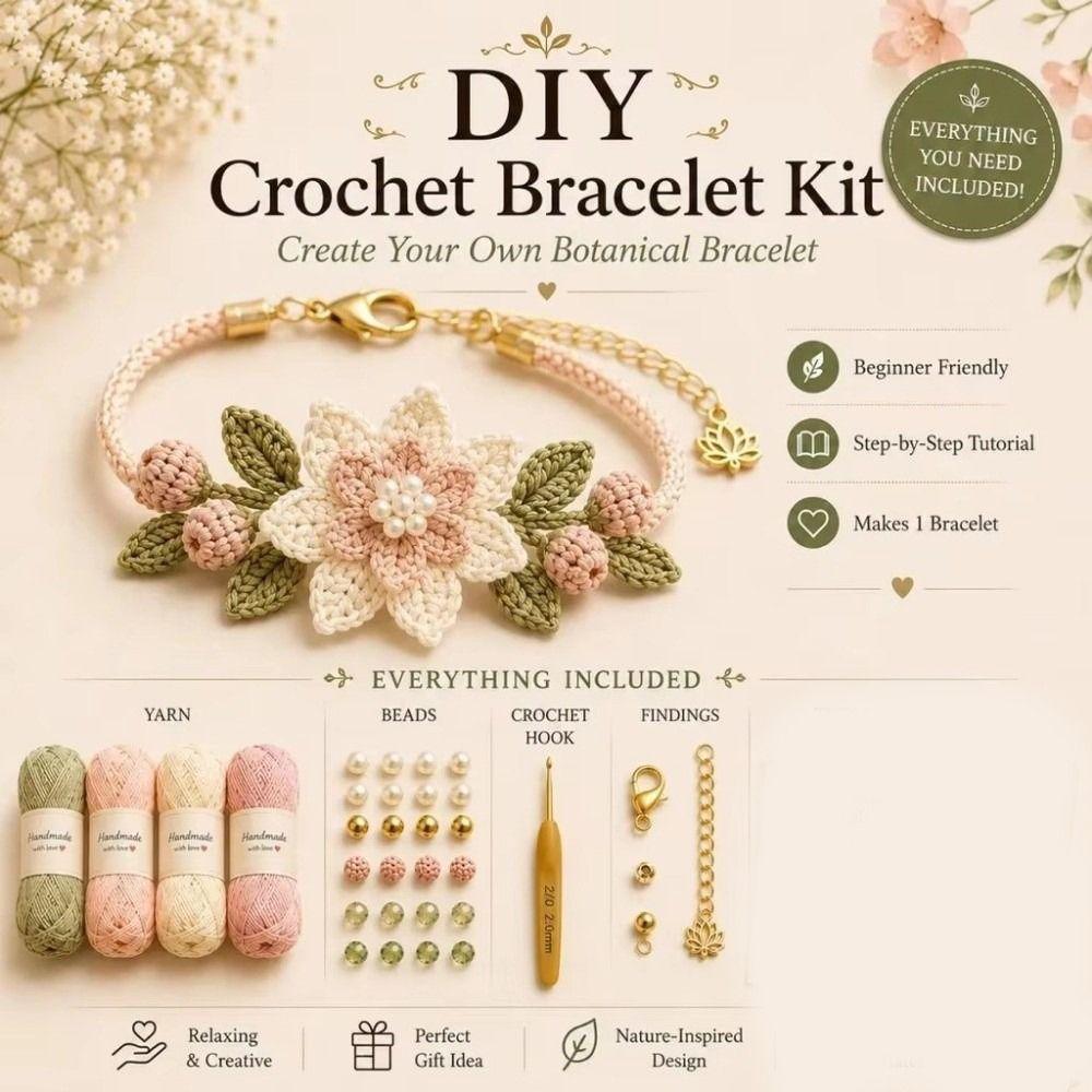 Forest Floral Botanical Bracelet Kit DIY Nature-Inspired Crochet Bracelet Kit For Women