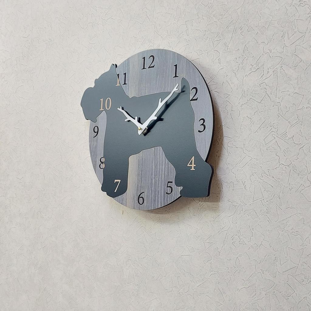 Miniature Schnauzer Wall Stylish Wooden Analog Wall Wall Room Decor Clock, Black, Clock, Silent, Decor, Bedroom, Home,