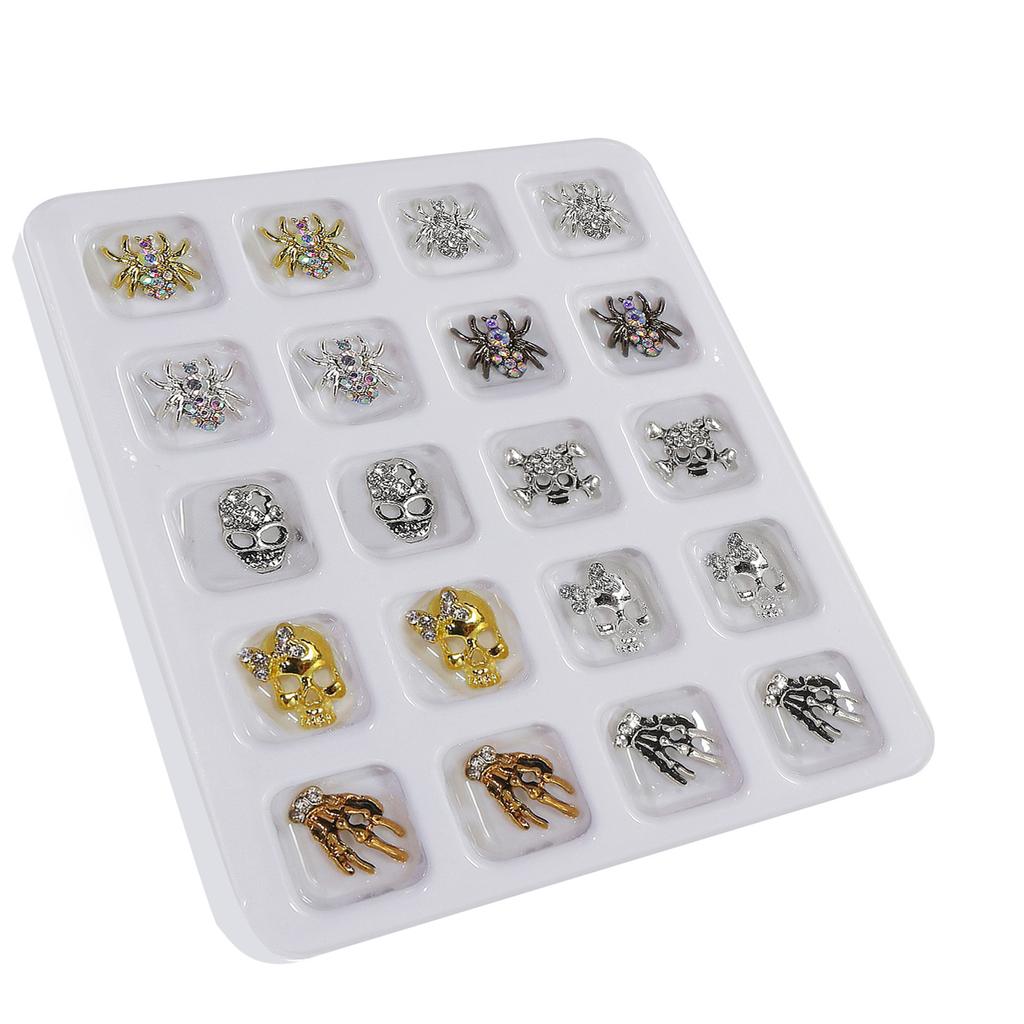 Vintage Gothic Alloy Nail Art Charms 3D Punk Halloween Silver Skull Nail Art Decoration Dark DIY Nail Accessory