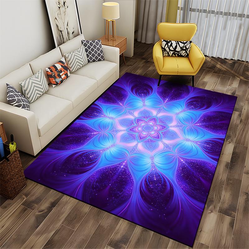 "Blue Purple Mandala Pattern Carpet, Living Room Area Rug Decor" Suitable for use as an anti-slip for living room bedroom sofas