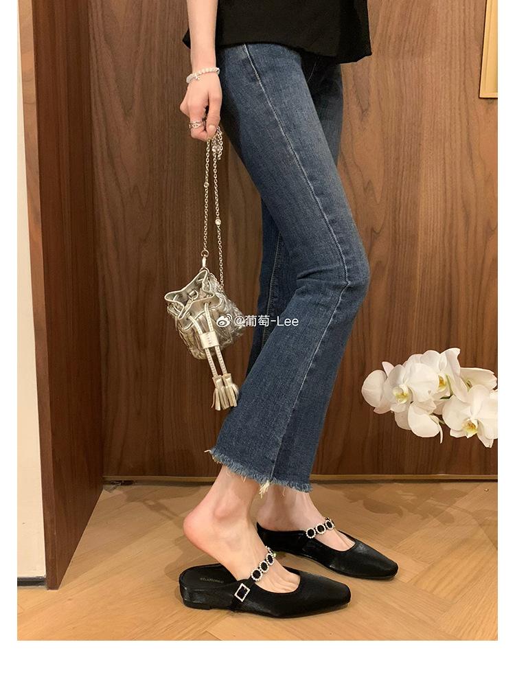 

Grape mother has the same style in stock~ 4cm inner height increase French square head with light mouth versatile Muller half slippers women 35