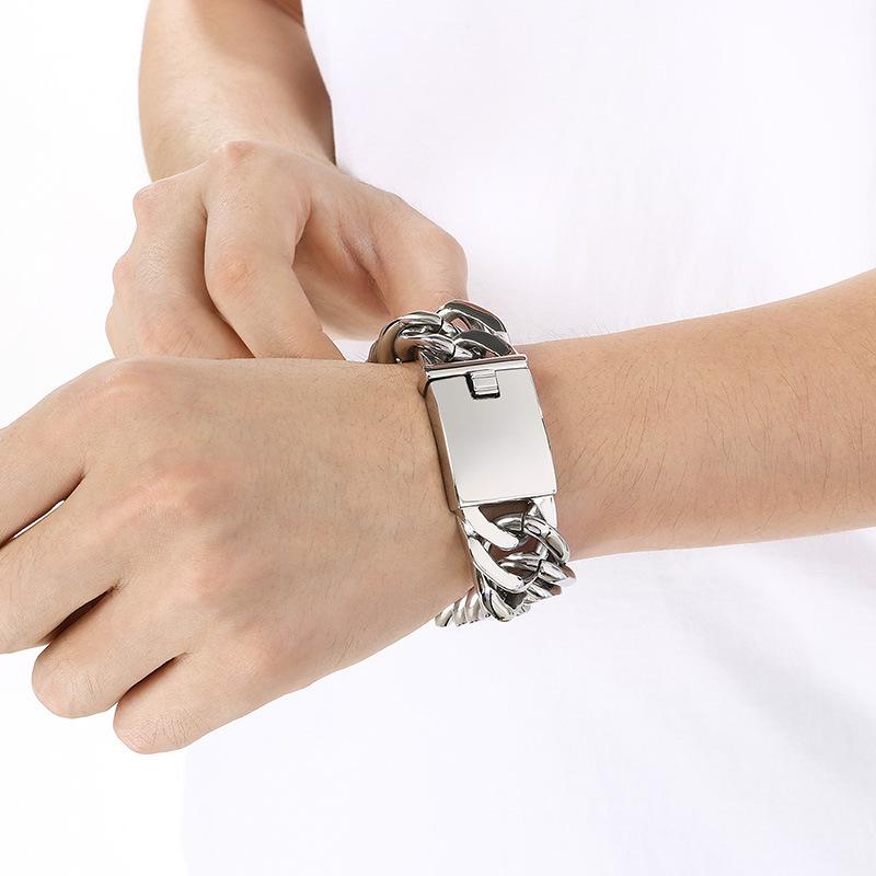 Versatile Fashion Jewelry, European and American Domineering 18mm Double-woven Four-sided Grinding Chain Polished Men's Bracelet 2026