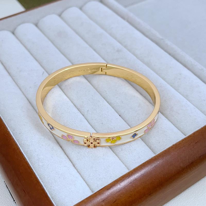 

Шикарный эмалированный металлический браслет с цветочным узором в стиле легкой роскоши