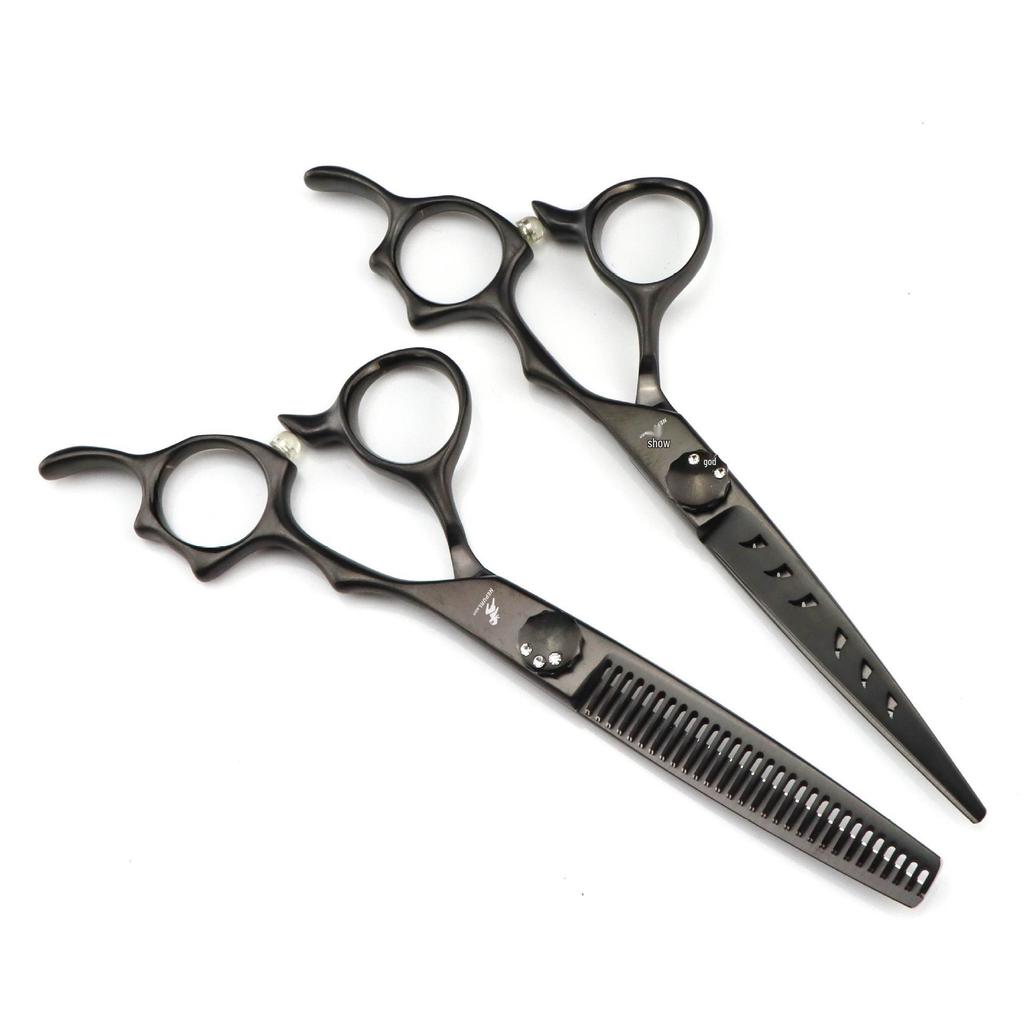 6.0" Black Hollow Hairdressing Scissors - Straight & Thinning Shears