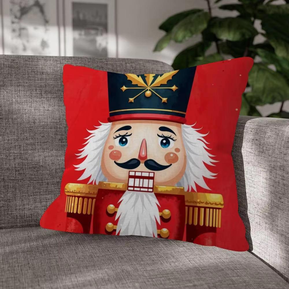 Nutcracker Christmas Pillowcase, Double Sided Polyester Print Cushion Cover for Living Room Sofa Home Decor Holiday Gift