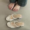 Fashion retro high-heeled cool slippers design sense bow one-word slippers women's summer casual wear French sandals
