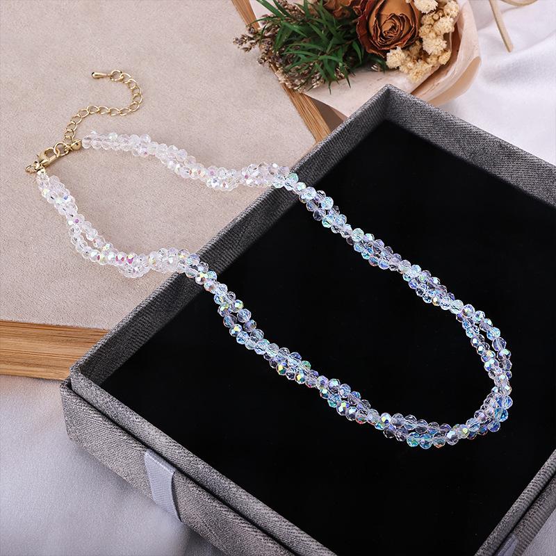 

Trend in Bursting Crystal Pearl Necklace Lanyard Beaded Collarbone Chain Pendant Accessories Black Pink Crystal Necklace білий