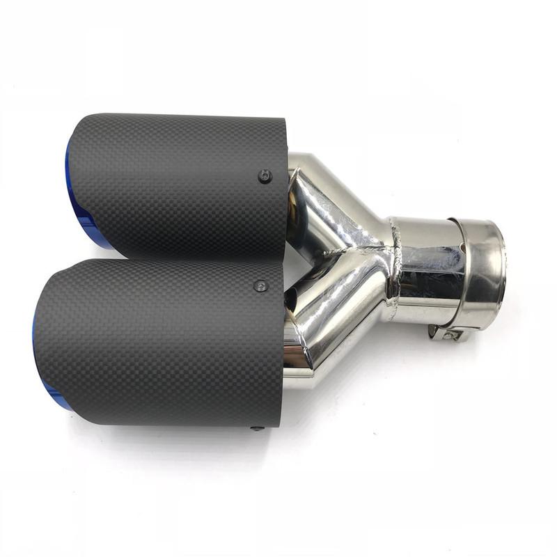 1Piece AK Dual Exhaust Tip Glossy Carbon Fiber Black Pipe Double Exhaust Tail End Pipe Exhaust Muffler Tip for Universal
