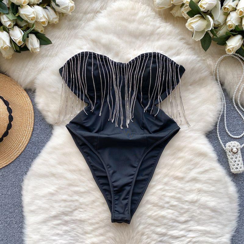 

Qianjin Style Tassel Design Special Interest Light Luxury Socialite Tube Top Black L