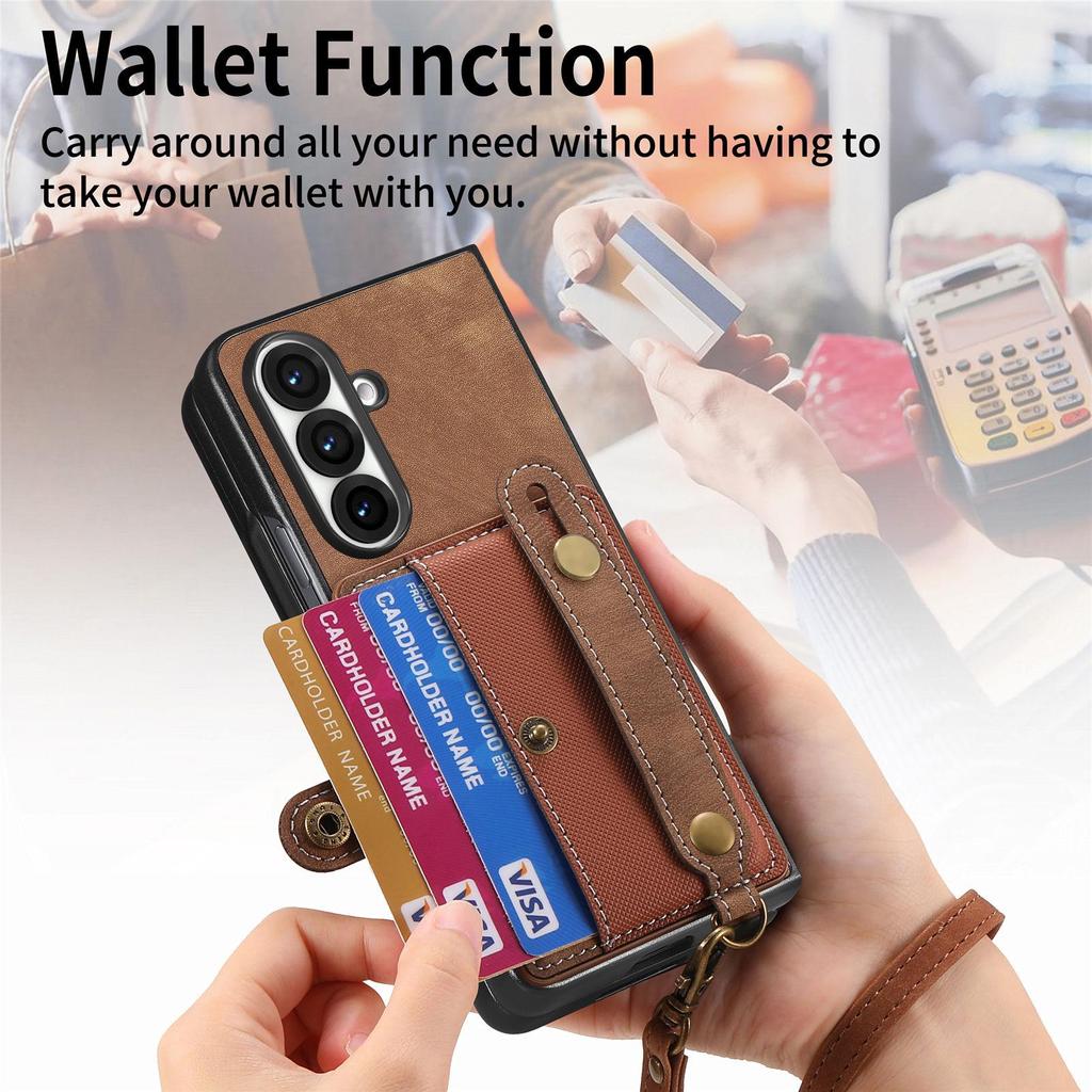 Galaxy Z Fold7 Leather Case with Card Slots - Multifunctional Folding Wallet Protective Cover for Samsung ZFold6