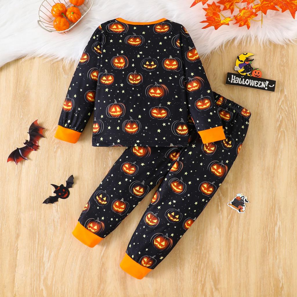Cartoon Print Halloween Top Loungewear Set