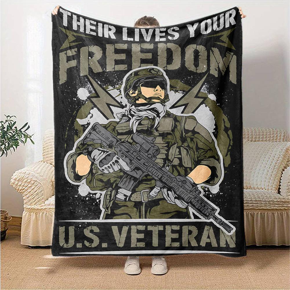 1pc THEIR LIVES YOUR FREEDOM U.S.VETERAN Throw Blanket Soft Flannel, Cozy All Season Polyester Perfect for Home, Office