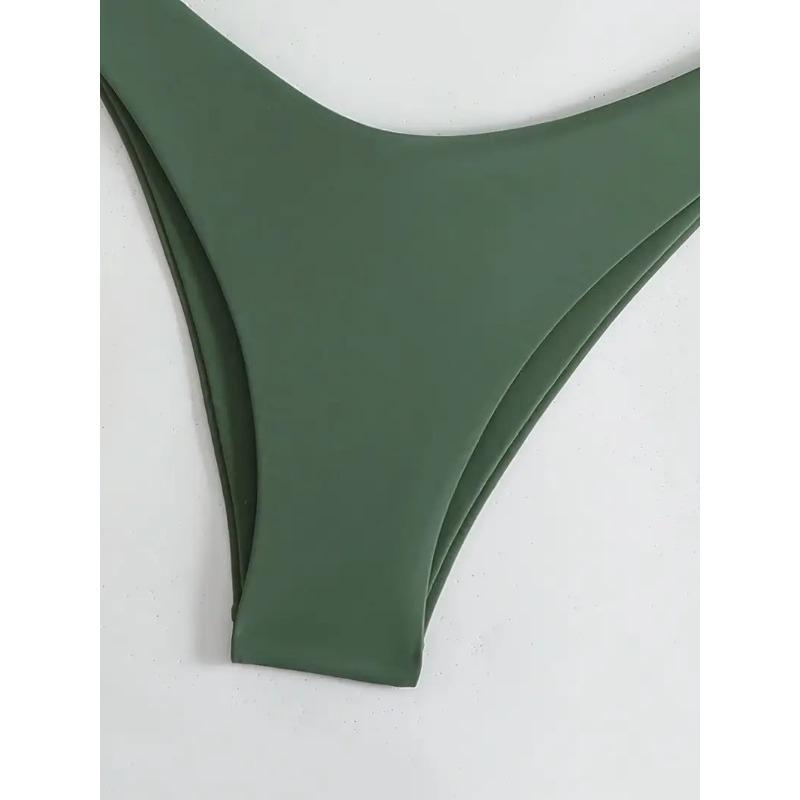 Olive Green Triangle Bikini Set Halter High Cut Cheeky Two Piece Swimsuit