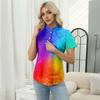 Women's Casual Floral Print V-Neck Short Sleeve Decorative Button T-Shirt Top