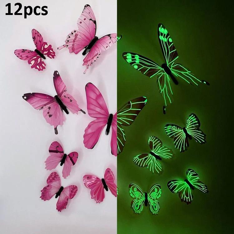 12pcs Luminous Butterfly Wall Stickers Bedroom Living Room Swicth Box Fridge Wall Decal Glow In The Dark Butterflies Home Decor