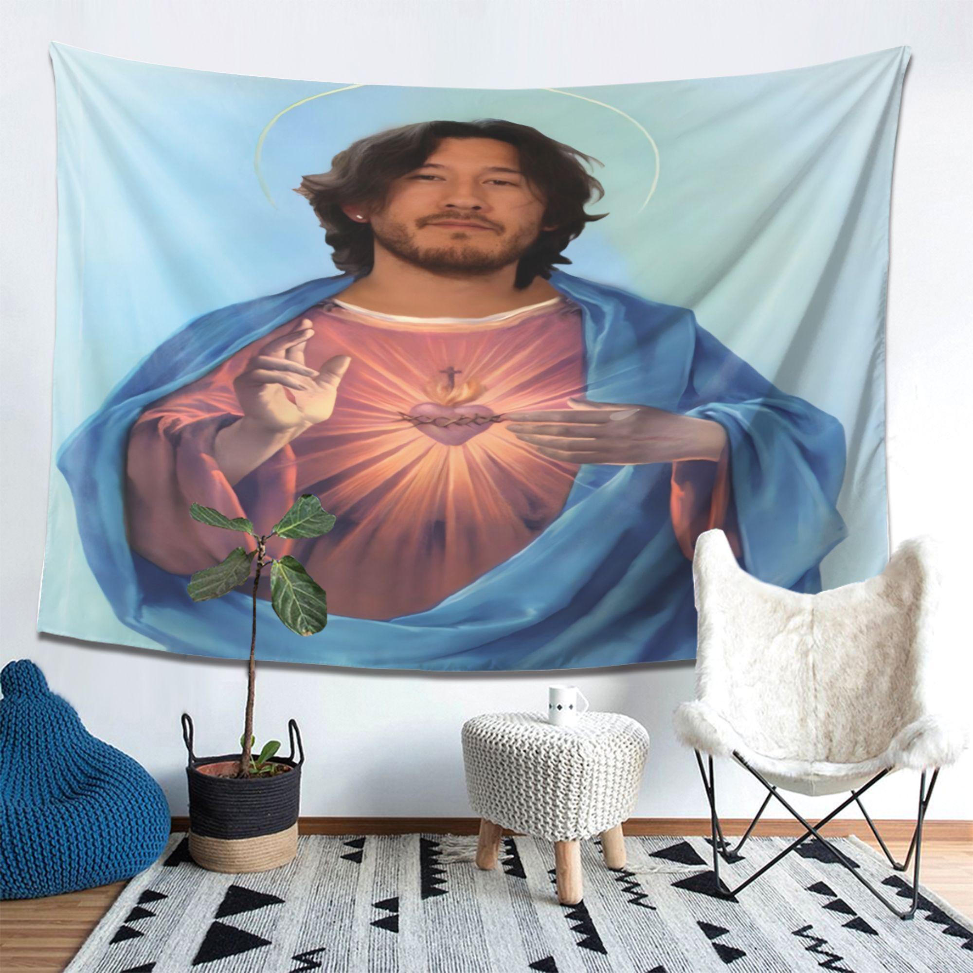 Jmg Household Supplies Unisex 1Pc Markiplier Jesus Meme Tapestry Wall Hanging For Bedroom Cool Room Stuff, Living Room, Funny Room Decor & Gamer Fan Gift