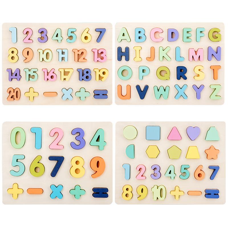 Infant Number Alphabet Animal Cognition Puzzle Early Education Learning Matching Puzzle 1-3-6 Wooden Toy