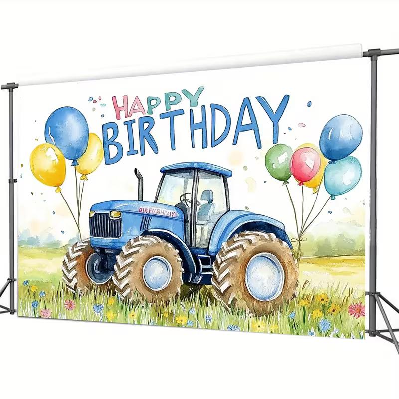 2D Flat Print Tractor Happy Birthday Tapestry Backdrop for Kids Farm Party