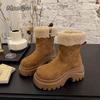 Botas de Neve Plataforma Femininas Forradas com Pelúcia Curta Quentes de Inverno Botinhas de Cano Curto Sola Grossa Confortáveis Sapatos de Caminhada ao Ar Livre para Mulheres