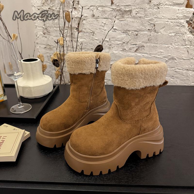 Women s Platform Snow Boots Short Plush Lined Winter Warm Ankle Booties Chunky Sole Comfortable Outdoor Walking Shoes for Women 35 верблюд