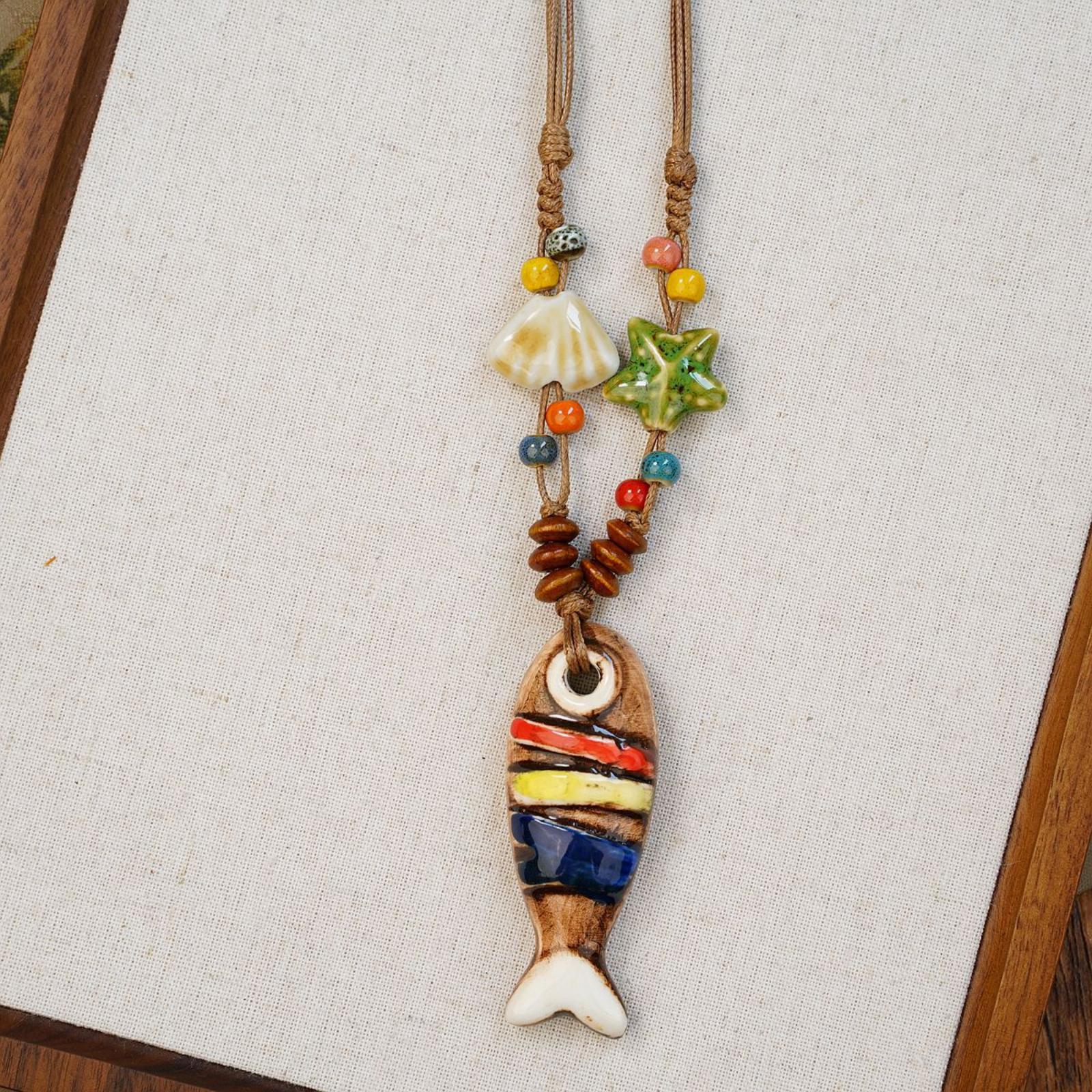 

Ethnic- Ceramic Long Sweater Chain With Accessories One Size