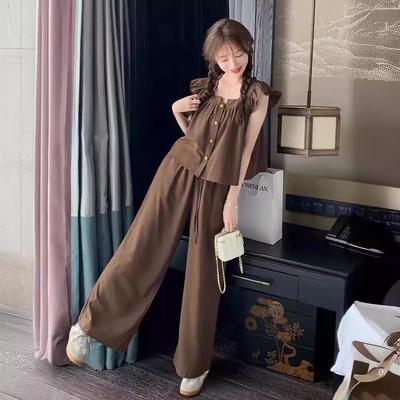 2024 Summer Petite Women's Age-Defying Two-Piece Set: Short Sleeve Top & Wide-Leg Pants