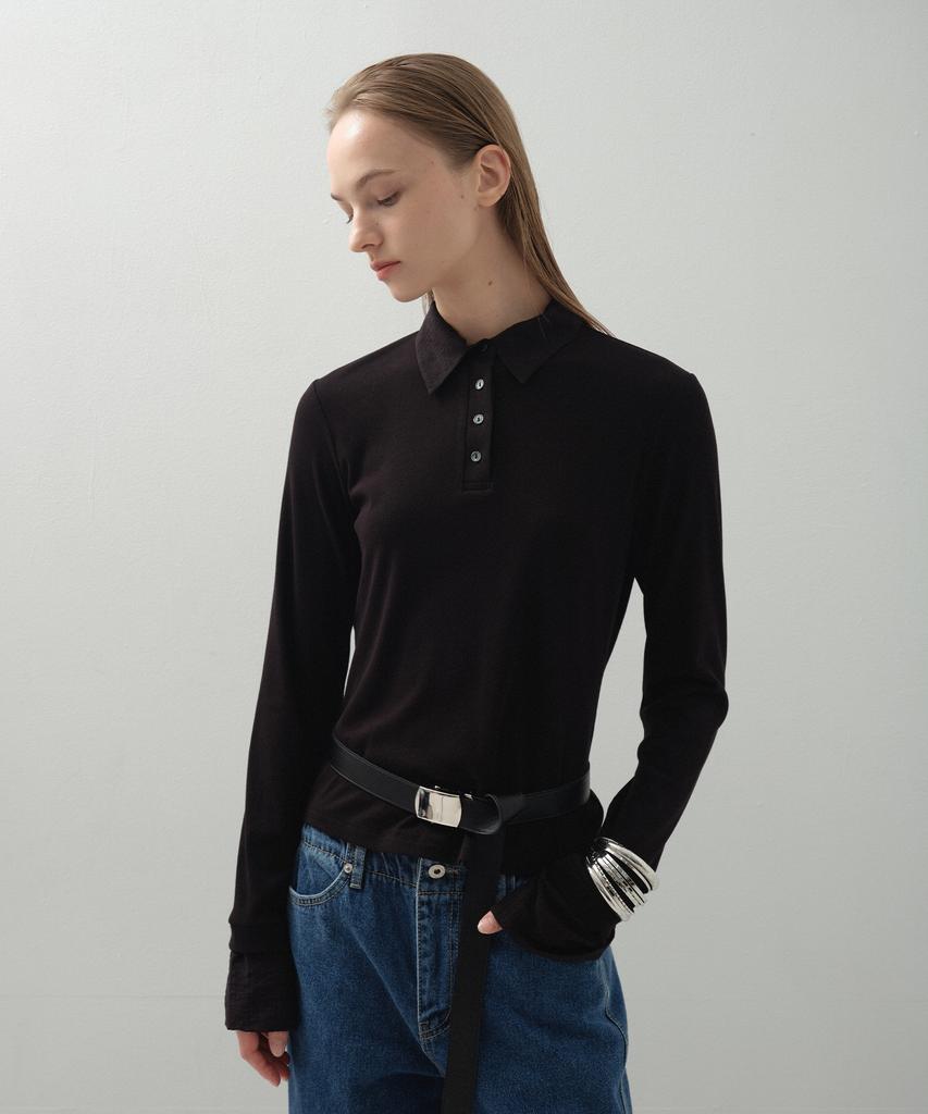 Reventina Contour Polo Shirt Top_Black