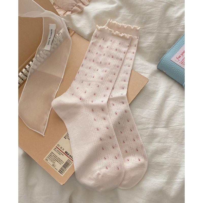 Mesh Heart-shaped Small Flower and Tree Pieces, Ear Cotton, Boneless Mid-calf Socks, Thin Rolled Edge Postpartum Socks, Breathable