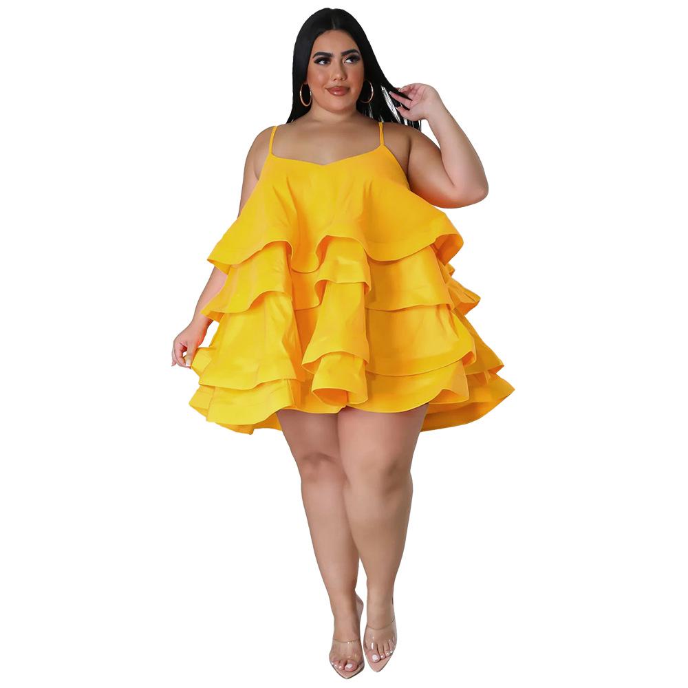 N7808 Robe Sexy à Volants Sans Manches pour Femmes Européennes et Américaines avec Bretelles Réglables