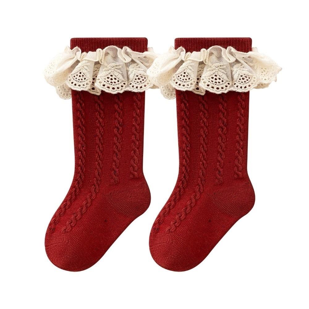 Red Compression Stocking Sweat-absorbing Princess Socks New Middle Tube Socks  Toddler Girl