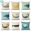 Animal Whale Sea Cushion Cover Cotton Linen Jellyfish Decorative Pillow Case Bedroom Hotel Car Decoration Pillow Cover 45X45Cm