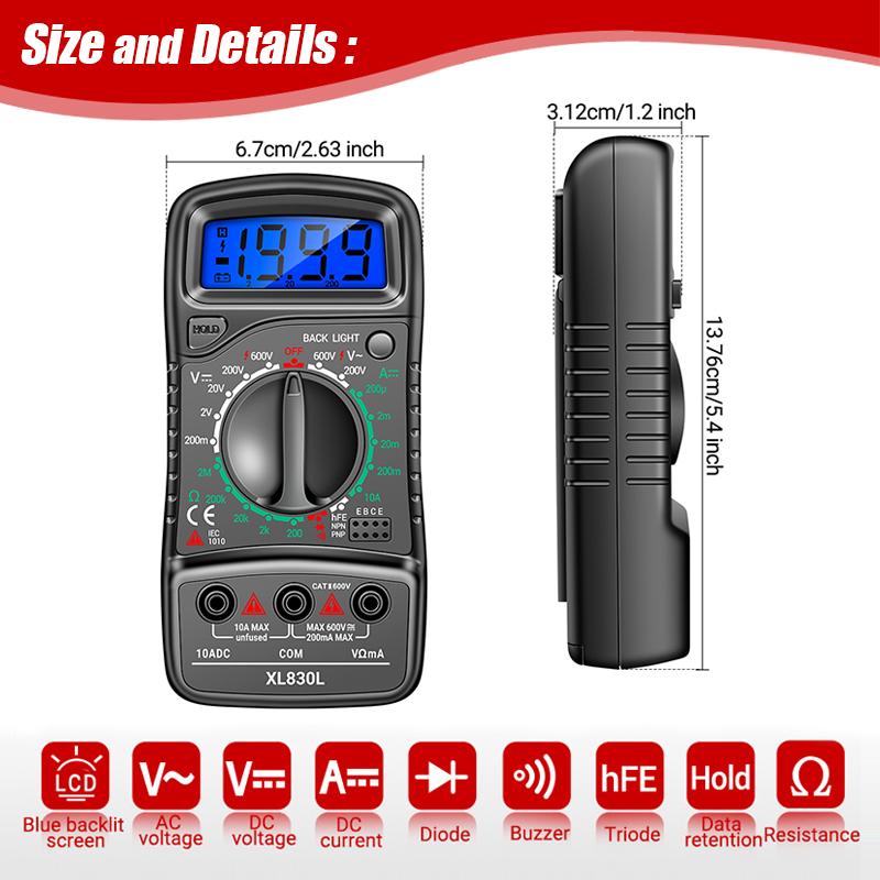 Digital Multimeter High Precision Voltage and Current Meter Intelligent Portable Small Multifunction Handheld Pro Detector Tool