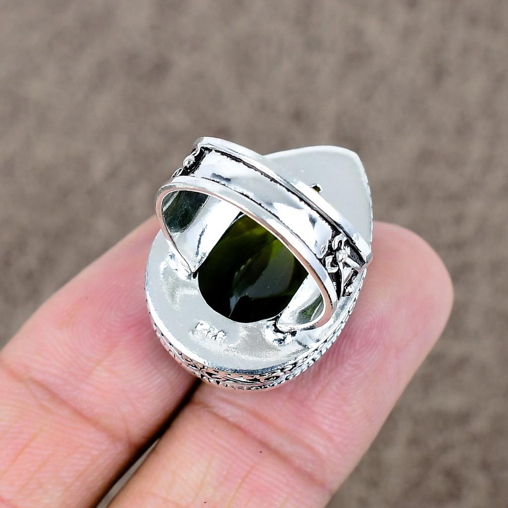 Peridot Genstone Handmade 925 Sterling Silver Jewelry Ring Size 9 KKG-487