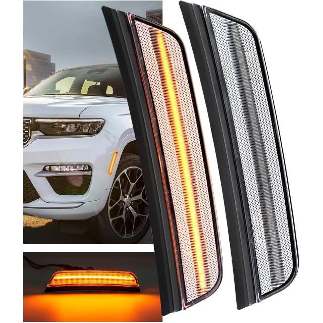 

NJSBYL White LED Side Marker Lights for 2022 2023 2024 2025 J.eep Grand Cherokee WL/L Model Front Bumper Clearance Lights Turn Signal Sidemarker clear lens, amber