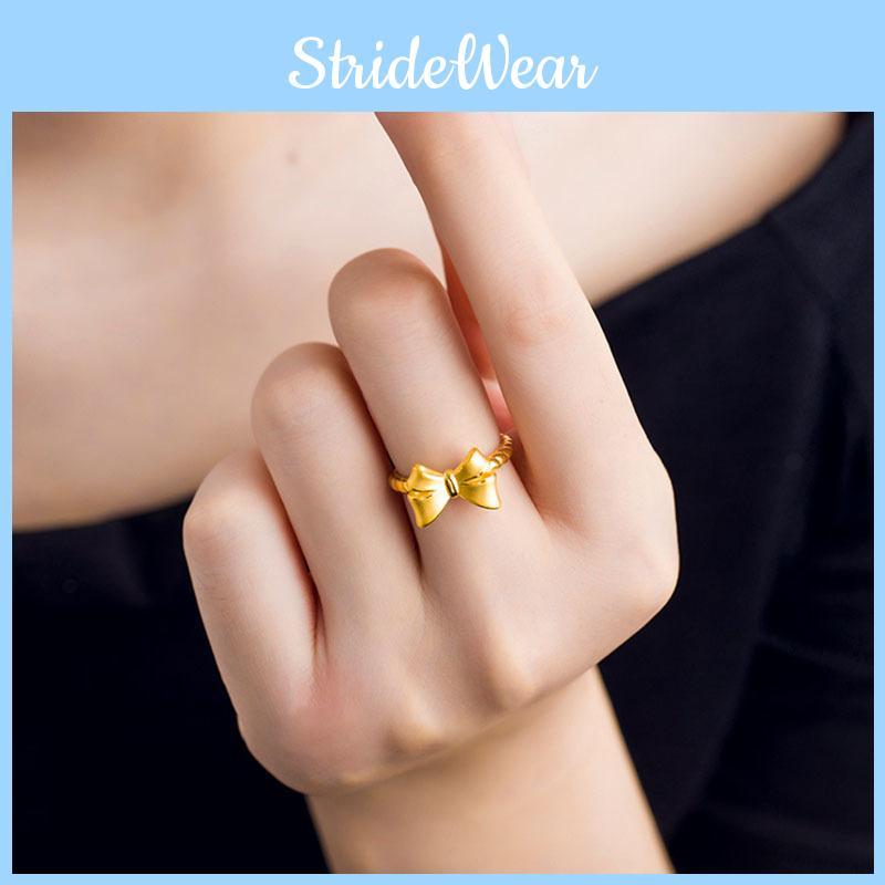 Lovely Open Adjustable Butterfly Knot Ring In Premium Gold Plated Brass For Womens Charm Sweet