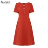 ZANZEA Damen Lässig Rundhals Sommer Kurzarm A-Linien-Kleid